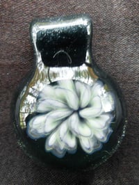 Image 2 of Pyrex Glass Flower on sparkle background pendant / keychain / zipper pull / light switch chain pull