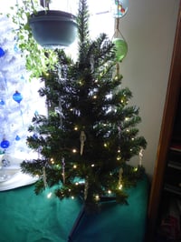 Image 2 of Pre-lit Christmas tree with hand blown glass ornaments 3ft green artificial