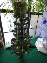 Image 3 of Pre-lit Christmas tree with hand blown glass ornaments 2ft green artificial