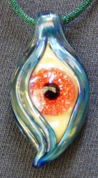 Image 3 of Glass eye pendant with satin cord of your choice. Hand made in USA boro white flecked red iris wi...