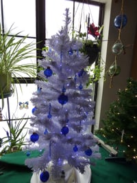 Image 3 of Pre-lit 3 ft. Christmas tree with hand blown glass ornaments 3ft white artificial