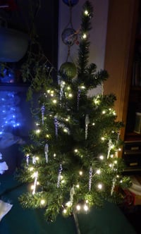 Image 3 of Pre-lit Christmas tree with hand blown glass ornaments 3ft green artificial