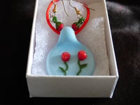 Image 4 of Glass rose pendant and earings set. Handmade here in the USA. Solid Borosilicate glass