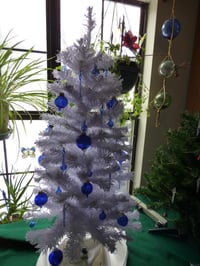 Image 5 of Pre-lit 3 ft. Christmas tree with hand blown glass ornaments 3ft white artificial