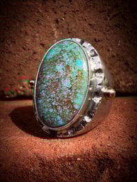 Image 3 of WL&A Handmade Sterling & 18k Gold - Gem Grade Red Webbed Bisbee Turquoise Signet Ring - Size 10