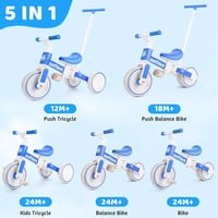 Image 3 of 5-in-1 Kids Balance Bike – Lightweight Tricycle with Pedals & Handle (Blue)