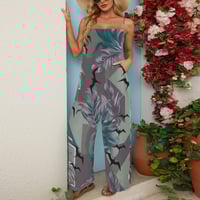 Image 2 of Women's Spaghetti Strap, Wide Legged Jumper- Aqua Iwa Bird Pattern