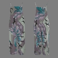 Image 4 of Women's Spaghetti Strap, Wide Legged Jumper- Aqua Iwa Bird Pattern