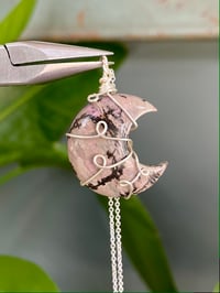 Image 1 of Rhodonite Silver  Moon Necklace