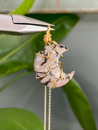 Image 1 of Rhodonite Gold  Moon Necklace