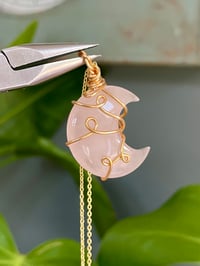 Image 1 of Rose Quartz Gold Moon Necklace 