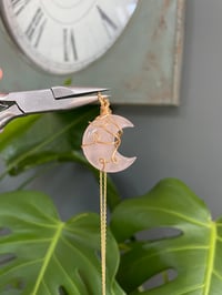 Image 4 of Rose Quartz Gold Moon Necklace 