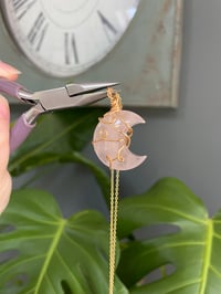 Image 3 of Rose Quartz Gold Moon Necklace 