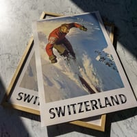 Image 1 of Switzerland - Alps Skiing | 1950 | Travel Poster | Vintage Poster
