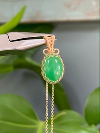 Image 1 of Gold Green Agate Oval Crystal Necklace