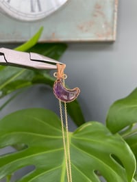 Image 2 of Gold Amethyst Moon Crystal Necklace