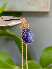 Image 1 of Gold Lapis Lazuli Teardrop Crystal Necklace