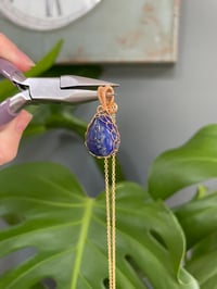 Image 5 of Gold Lapis Lazuli Teardrop Crystal Necklace