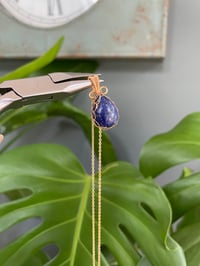 Image 3 of Gold Lapis Lazuli Teardrop Crystal Necklace
