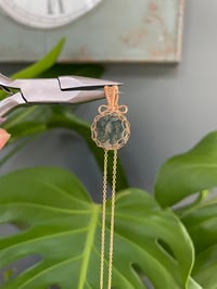 Image 3 of Gold Moss Agate Coin Crystal Necklace