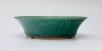 Image 2 of Round bonsai pot in a matte copper green glaze. D.177mm