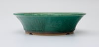 Image 5 of Round bonsai pot in a matte copper green glaze. D.177mm