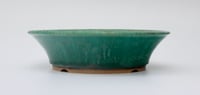 Image 4 of Round bonsai pot in a matte copper green glaze. D.177mm