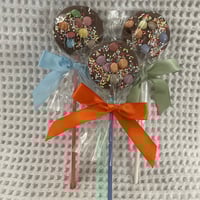 Image 1 of Handmade  Belgian Milk Rainbow Drop Chocolate Lollipop ( set of 3 )