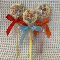 Image 1 of Handmade Belgan Creamy White Rainbow Drop Chocolate Lollipop ( set of 3 )