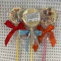 Image 2 of Handmade Belgan Creamy White Rainbow Drop Chocolate Lollipop ( set of 3 )
