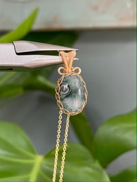 Image 1 of Gold Green Ocean Jasper Oval Crystal Necklace
