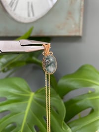 Image 2 of Gold Green Ocean Jasper Oval Crystal Necklace