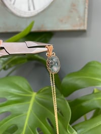 Image 3 of Gold Green Ocean Jasper Oval Crystal Necklace