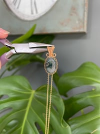 Image 5 of Gold Green Ocean Jasper Oval Crystal Necklace