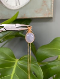 Image 2 of Gold Blue Chalcedony Oval Crystal Necklace