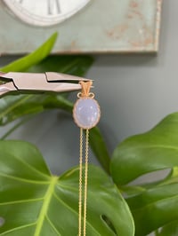 Image 3 of Gold Blue Chalcedony Oval Crystal Necklace