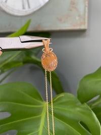 Image 2 of Gold Dentric Quartz Oval Crystal Necklace