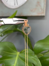Image 2 of Gold Moss Agate Heart Crystal Necklace