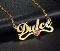 Name Necklace with Pink Stone or Birthday Month 