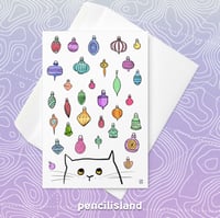 Image 2 of Cat Chaos Vintage Ornament Christmas Card - Glossy 4x6 Holiday Card - Envelope Included
