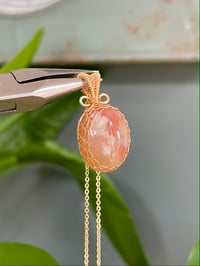 Image 1 of Gold Flower Agate Oval Crystal Necklace