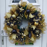 Image 1 of Elegant Black & Gold Christmas Wreath, Black & Gold Christmas Door/Wall  Decoration