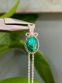 Image 1 of Silver Malachite Oval  Crystal Necklace