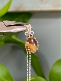 Image 1 of Silver Tigers Eye Teardrop Crystal Necklace