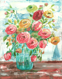 Ranunculus in Vintage Mason -Fine Art Print