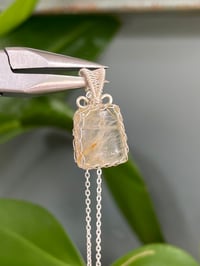 Image 1 of Silver Golden Rutile Rectangle Crystal Necklace