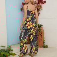 Image 3 of Women's Spaghetti Strap, Wide Legged Jumper- Hibiscus Tribal