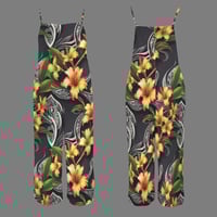 Image 4 of Women's Spaghetti Strap, Wide Legged Jumper- Hibiscus Tribal