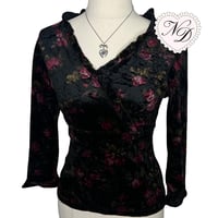 Image 1 of L'EST ROSE Black Floral Velvety Top