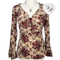 Image 1 of L'EST ROSE Beige Floral Velvety Top